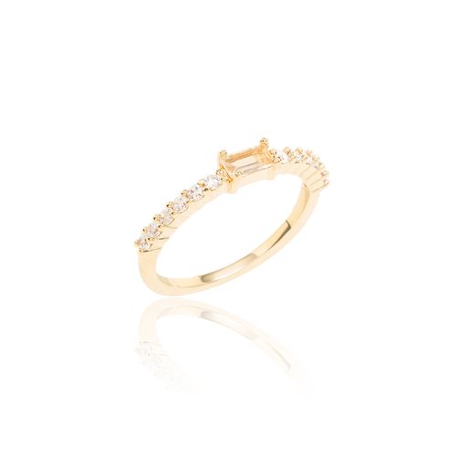 Anel Meia Aliança com Cristal Rodolita e Zircônias Brancas - Banho de Ouro 18k