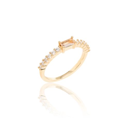 Anel Meia Aliança com Cristal Morganita e Zircônias Brancas - Banho de Ouro 18k