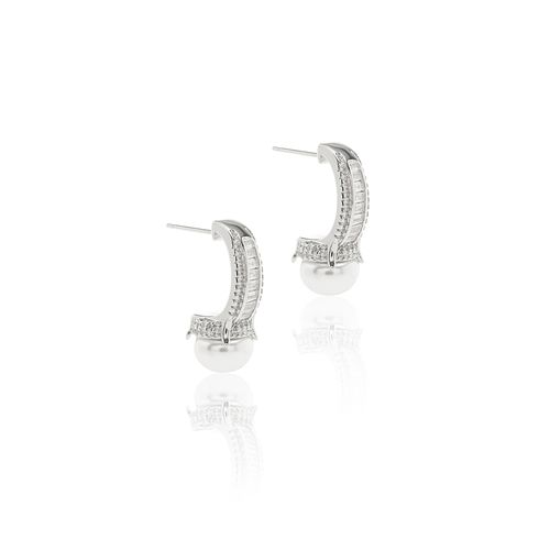 Brinco perola zirconia branca redondo baguetes