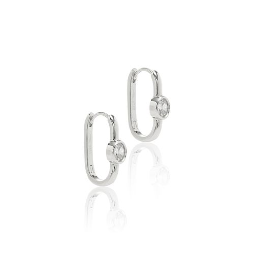 Brinco Argola Oval com Ponto de Luz e Zircônias Brancas - Prata 925