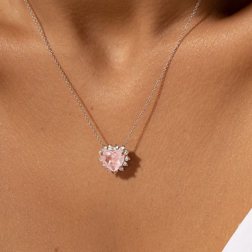 Colar Coração Fusion Quartzo Rosa Com Zircônias Brancas 51cm - Prata925