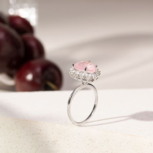 Anel Coração Fusion Quartzo Rosa Com Zircônias Brancas - Prata925