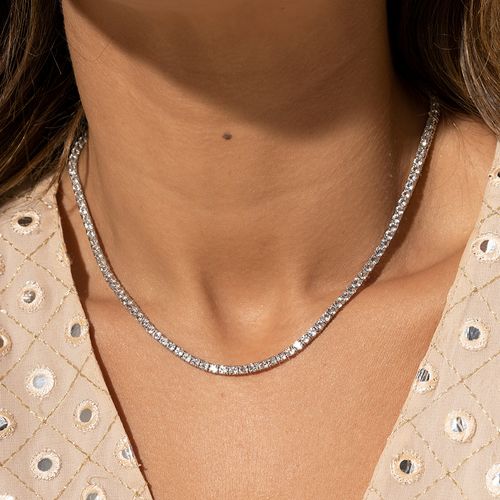 Colar Riviera Safira Incolor 3mm e 4 Garras 42cm -  Prata 925