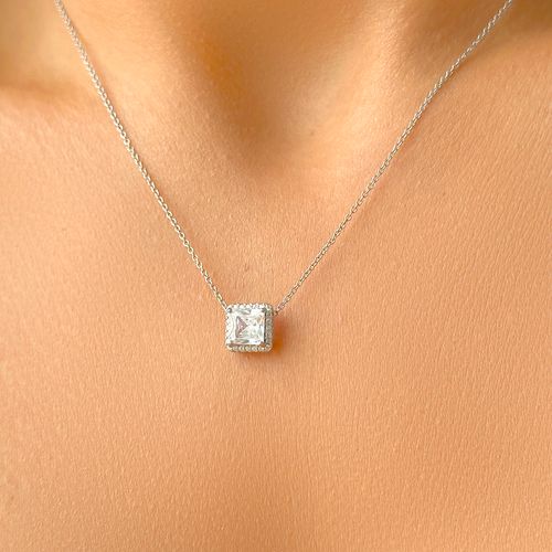 Colar Quadrado 7mm Inteiro Cravejado de Zircônias Brancas 50cm - Prata 925