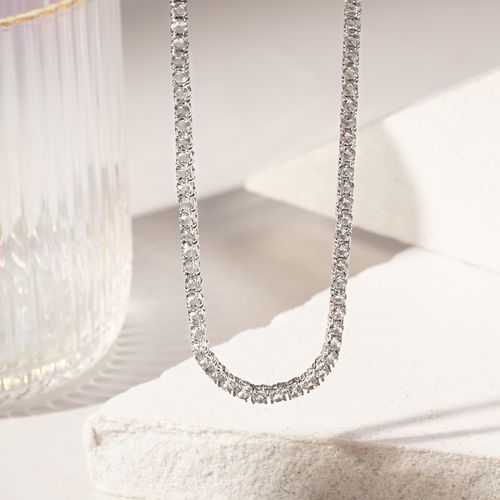 Colar Riviera Safira Incolor 3mm e 4 Garras 42cm -  Prata 925
