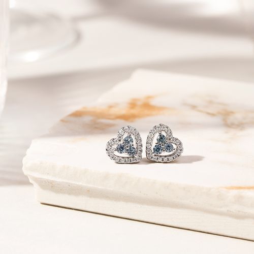 Brinco Coração Zircônias Diamond Blue Zircônias Brancas - Prata 925