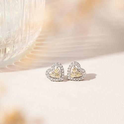 Brinco Coração Zircônias Diamond Yellow Fancy e Zircônias Brancas - Prata 925