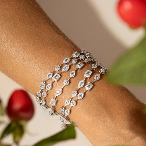 Pulseira Riviera Formas Cristal Diamond Blue com Zircônias Brancas 17cm - Prata 925