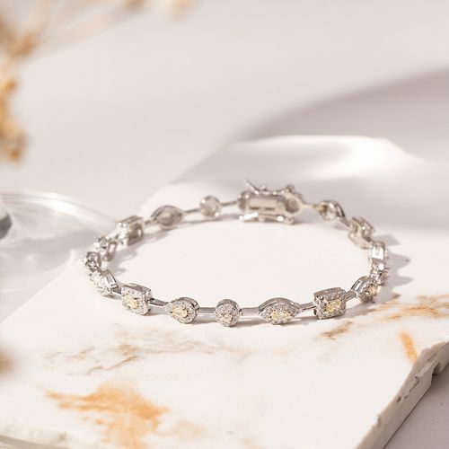 Pulseira Riviera Formas Cristal Diamond Lemon com Zircônias Brancas 17cm - Prata 925