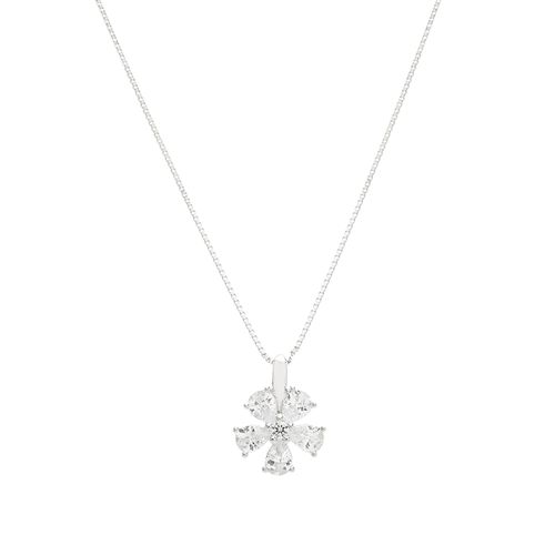 Colar Flor De Gotas Com Zircônias Brancas 48cm - Prata 925