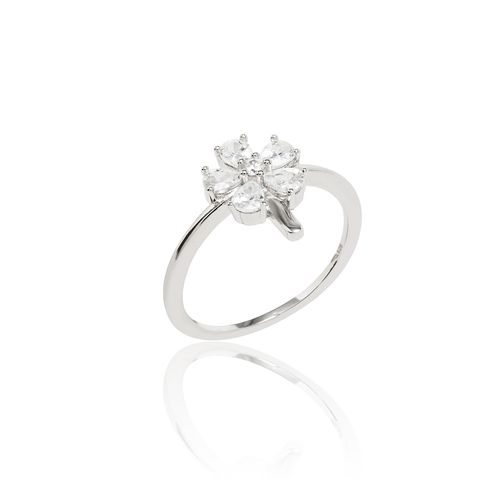 Anel Flor de Gotas Com Zircônias Brancas - Prata 925