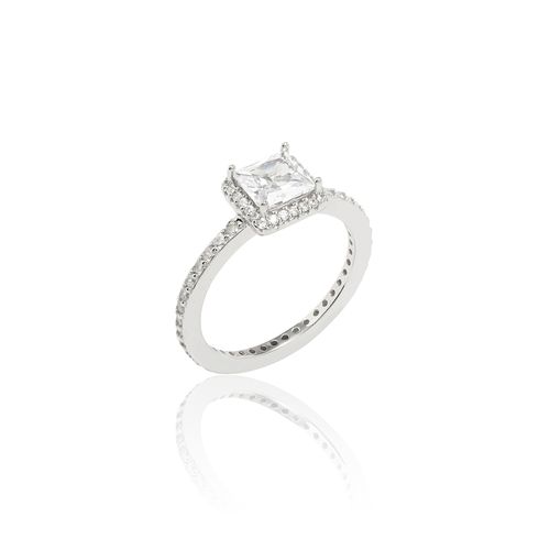 Anel Quadrado 7mm Inteiro Cravjeado de Zircônias Brancas - Prata 925
