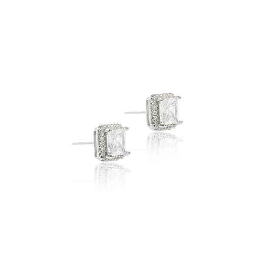 Brinco Quadrado 7mm Cravejado de Zircônias Brancas - Prata 925
