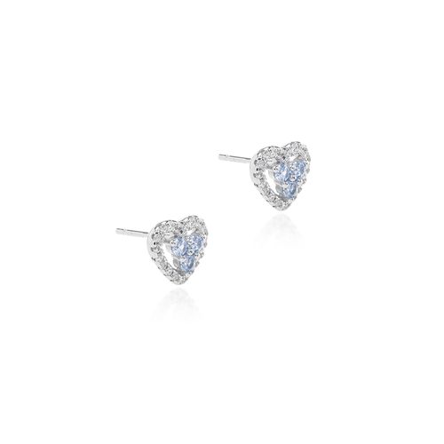 Brinco Coração Zircônias Diamond Blue Zircônias Brancas - Prata 925