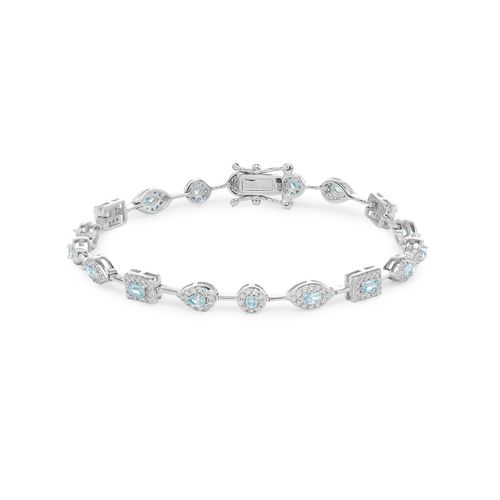 Pulseira Riviera Formas Cristal Diamond Blue com Zircônias Brancas 17cm - Prata 925