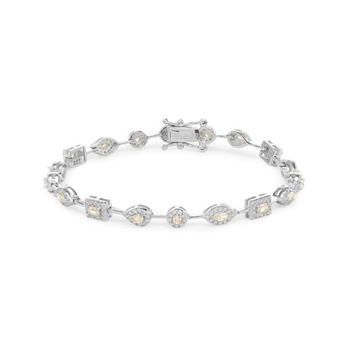 Pulseira Riviera Formas Cristal Diamond Lemon com Zircônias Brancas 17cm - Prata 925