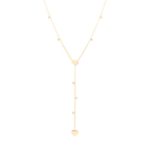 Colar Gravatinha Corações com Zircônias Brancas 46cm - Banho de Ouro 18k