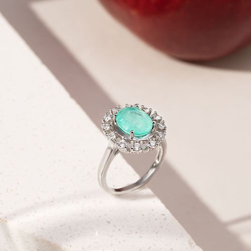 Anel Oval de Fusion Turmalina com Zircônias Brancas - Banho de Ródio Branco