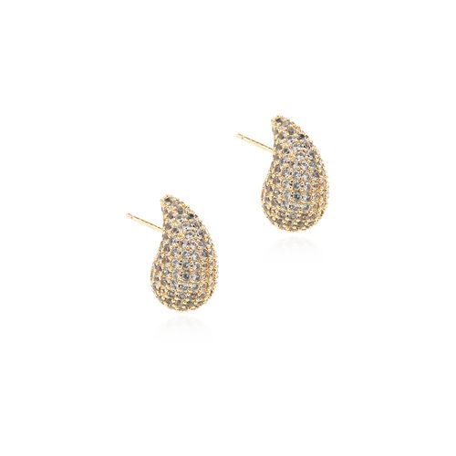 BRINCO ZIRCONIA DIAMOND BLUE GOTA PERA CRAVEJADA 17MM