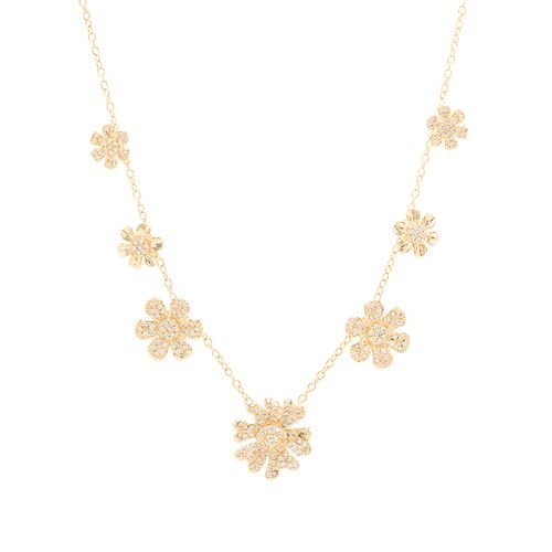 Colar 7 Flores de Zircônias Brancas 50cm - Banho de Ouro 18k