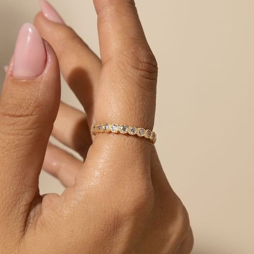 Anel Aliança Bubbles com Zircônias Brancas - Banho de Ouro 18k