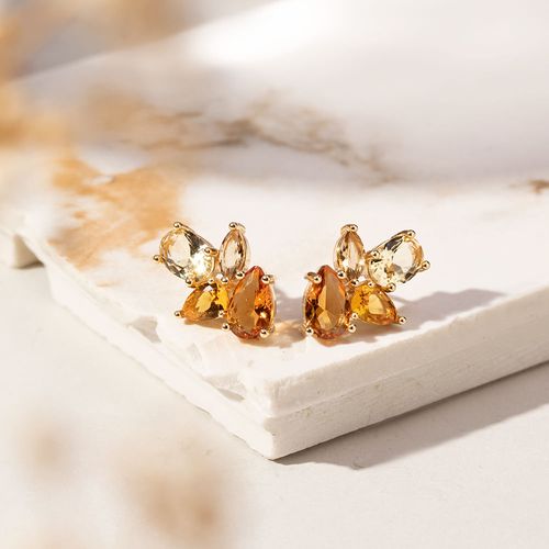 Brinco Formas de Cristal Citrino - Banho de Ouro 18K