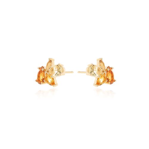Brinco Formas de Cristal Citrino - Banho de Ouro 18K