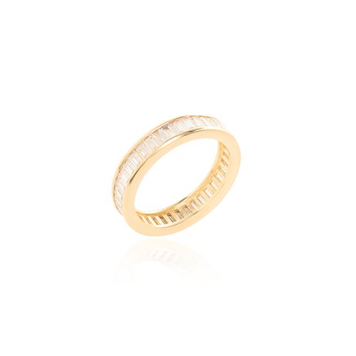 Anel Aliança Baguetes de Zircônias Brancas Com Cravação Trilho - Banho de Ouro 18k