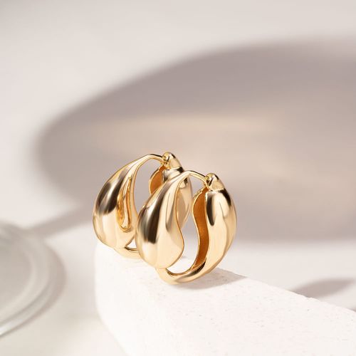 Brinco Liso Argola Gota Dupla - Banho de Ouro 18K