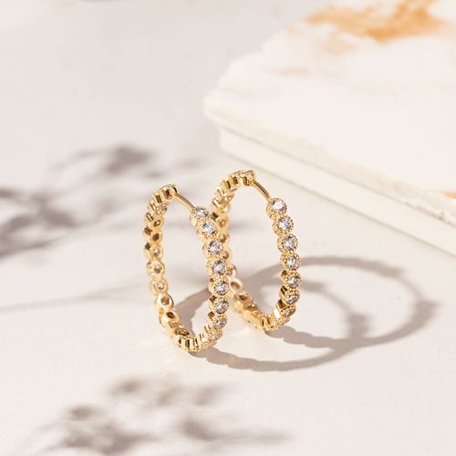 Brinco Argola Bubbles com Zircônias Brancas - Banho de Ouro 18k
