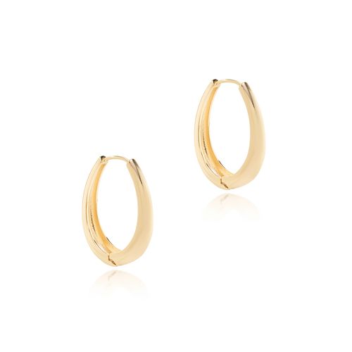Brinco Liso Argola Ovalada - Banho de Ouro 18k