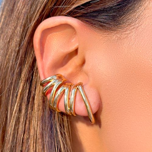 Brinco Earcuff Liso Zig Zag - Banho de Ouro 18k