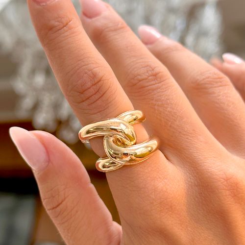 Anel Entrelaçado Liso Encaixe - Banho de Ouro 18k