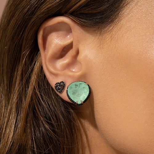 Brinco Pear de Fusion Esmeralda Colombiana e Zircônias Negras - Banho de Ródio Branco