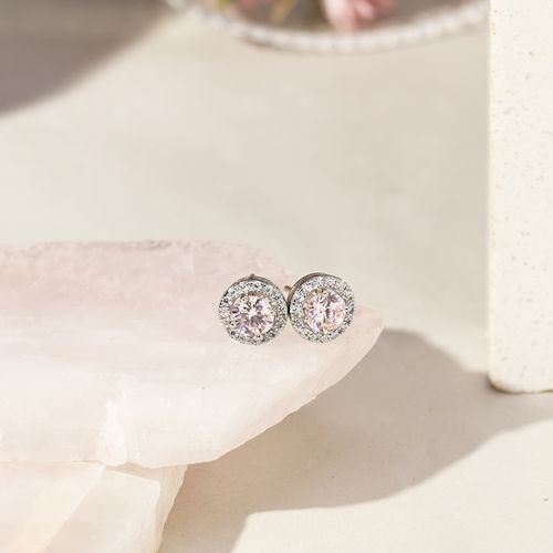 Brinco Redondo Cristal Diamond Pink e Zircônias Brancas - Prata 925
