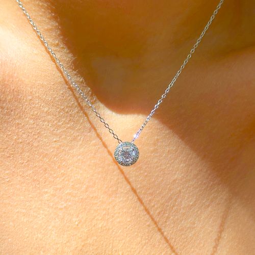 Colar Redondo Cristal Diamond Pink com Zircônias Brancas - Prata 925