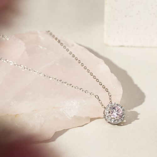 Colar Redondo Cristal Diamond Pink com Zircônias Brancas - Prata 925