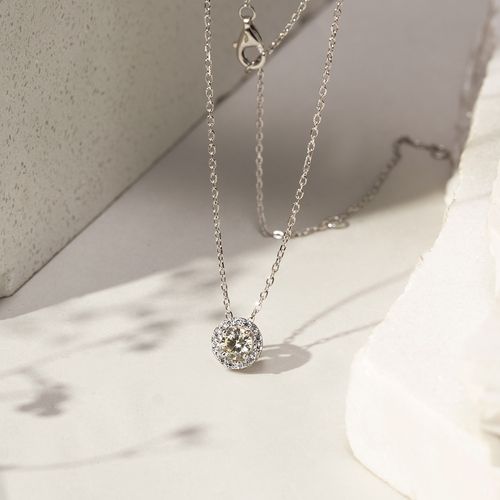 Colar Redondo Cristal Diamond Lemon com Zircônias Brancas 50cm - Prata 925