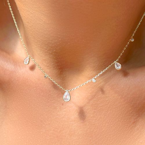 Colar 3 Gotas de Zircônias Brancas 45cm - Banho de Ouro 18k