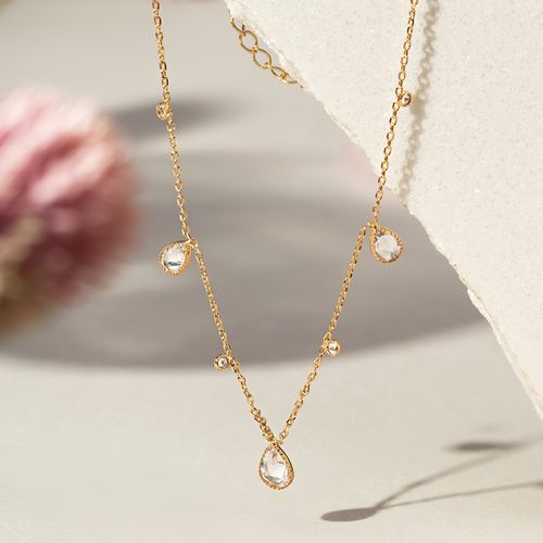 Colar 3 Gotas de Zircônias Brancas 45cm - Banho de Ouro 18k