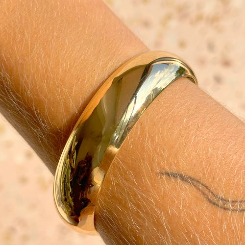 Bracelete Liso com Zircônias Brancas Arredondado 15mm Banho de Ouro 18k