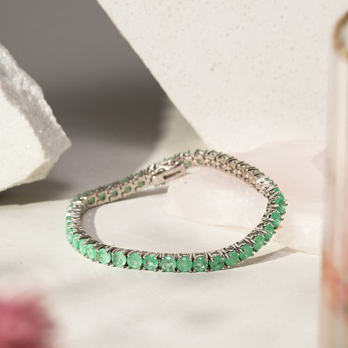 Pulseira Riviera Inteira Redondos de Fusion Esmeralda Colombiana 17cm - Banho de Ródio Branco