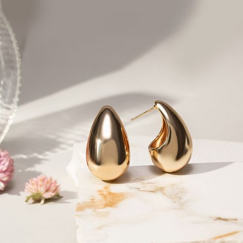 Brinco Liso Gota Pera 32mm - Banho de Ouro 18k