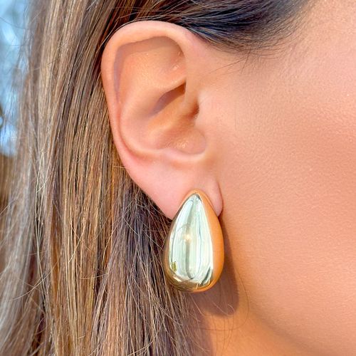 Brinco Liso Gota Pera 32mm - Banho de Ouro 18k