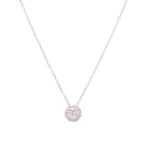 Colar Redondo Cristal Diamond Pink com Zircônias Brancas - Prata 925