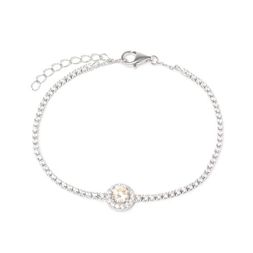 Pulseira Riviera Redondo Cravejado de Cristal Diamond Lemon e Zircônias Brancas 19cm - Prata 925