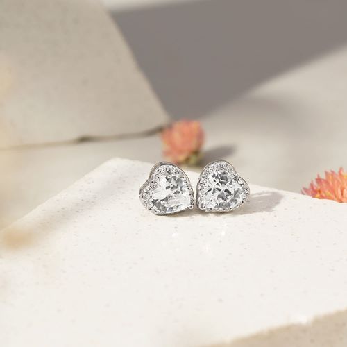 Brinco Top Coração Inteiro Cravejado com Zircônias Brancas - Prata 925