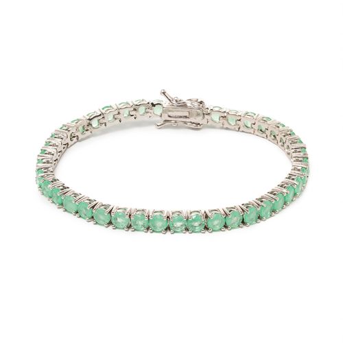 Pulseira Riviera Inteira Redondos de Fusion Esmeralda Colombiana 17cm - Banho de Ródio Branco