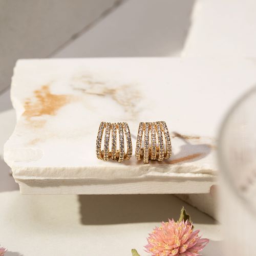 Brinco Onda 5 Linhas de Zircônias Brancas - Banho de Ouro 18k