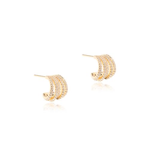 Brinco Onda 5 Linhas de Zircônias Brancas - Banho de Ouro 18k